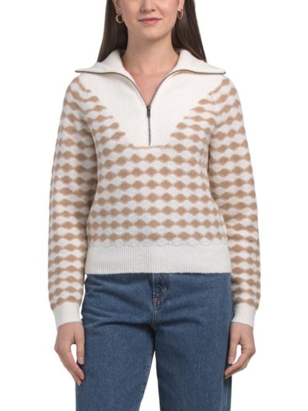 LILLA P Mixed Stitch Half Zip Sweater